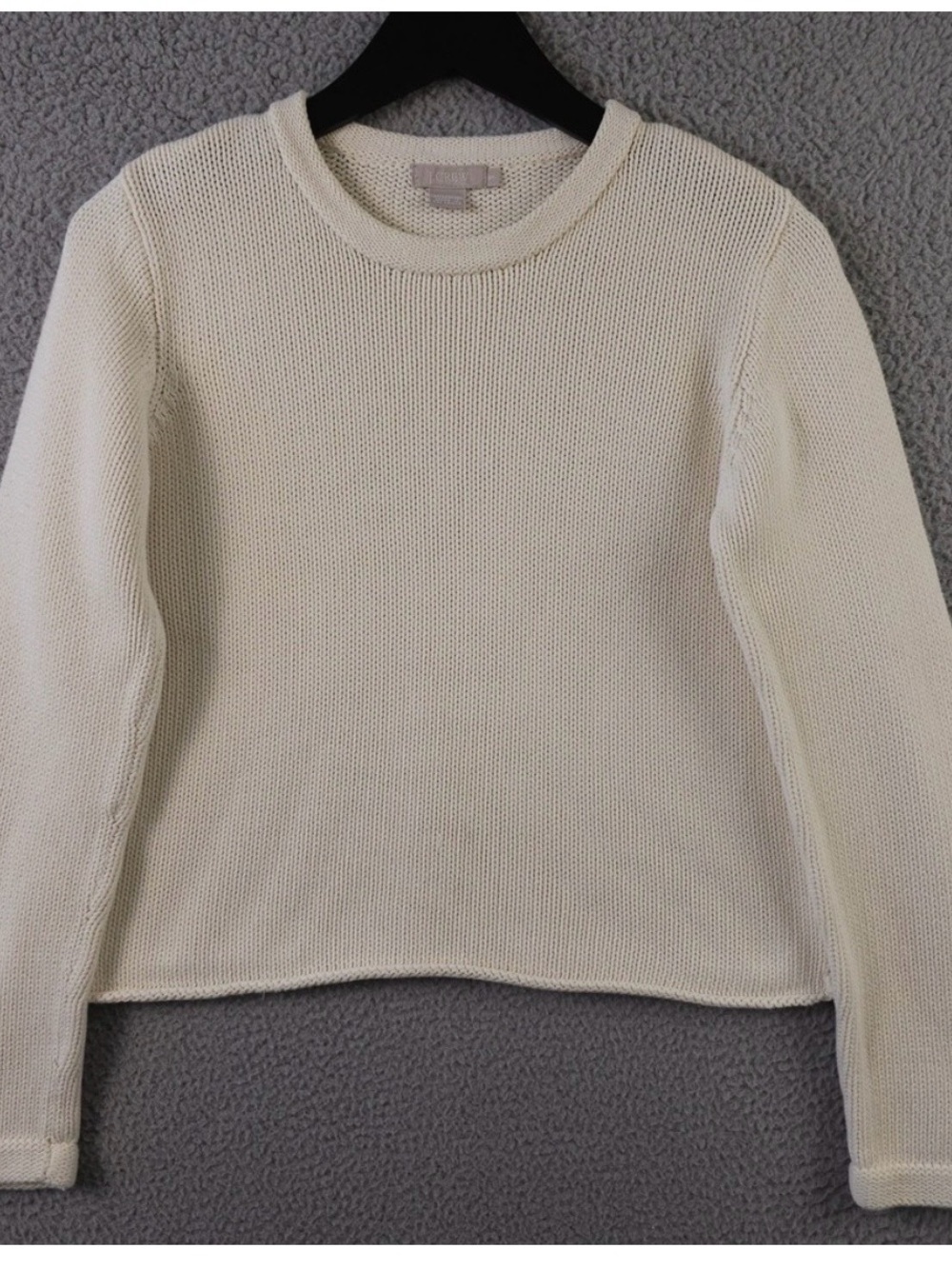 Vintage J Crew Sweater Womens Small Cream Shaker Ribbed Knit Roll Hem Y2K Preppy
